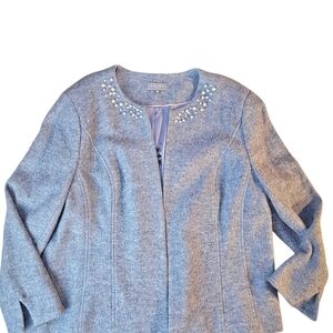 Laura Grey Wool Jacket Pearl Collar